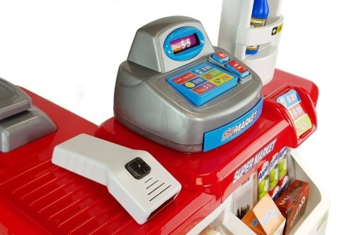 Zabawkowy Market z Wózkiem Kasa Fiskalna Skaner Artykuły Spożywcze Zakupy Zabawkowy Market z Wózkiem Kasa Fiskalna Skaner Artykuły Spożywcze Zakupy