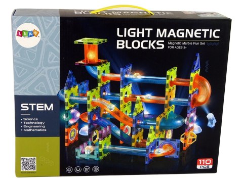 Świecąca Zjeżdżalnia Dla Kulek Klocki Magnetyczne 110 Elementów Świecąca Zjeżdżalnia Dla Kulek Klocki Magnetyczne 110 Elementów