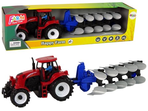 Traktor z Pługiem Plastikowy Czerwony Niebieski Traktor z Pługiem Plastikowy Czerwony Niebieski