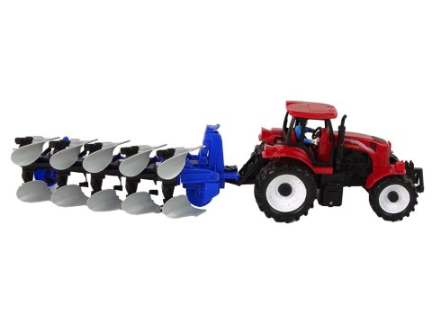 Traktor z Pługiem Plastikowy Czerwony Niebieski Traktor z Pługiem Plastikowy Czerwony Niebieski
