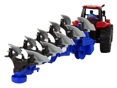 Traktor z Pługiem Plastikowy Czerwony Niebieski Traktor z Pługiem Plastikowy Czerwony Niebieski