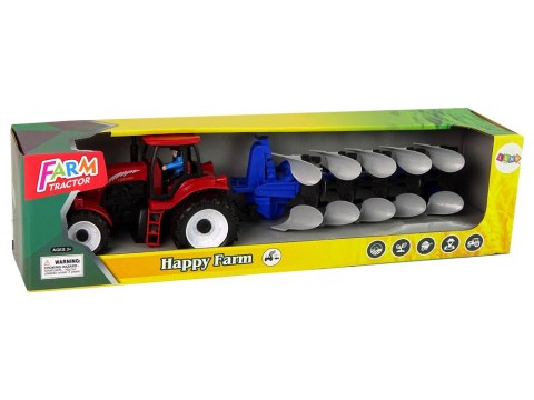 Traktor z Pługiem Plastikowy Czerwony Niebieski Traktor z Pługiem Plastikowy Czerwony Niebieski