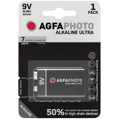 1x BATERIA AGFAPHOTO ULTRA 9V 6LR61 ALKALICZNA 1x BATERIA AGFAPHOTO ULTRA 9V 6LR61 ALKALICZNA