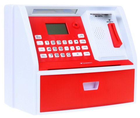 Bankomat z kartą Skarbonka dla dzieci 3+ czerwony Interaktywne funkcje + Tryb oszczędzania Bankomat z kartą Skarbonka dla dzieci 3+ czerwony Interaktywne funkcje + Tryb oszczędzania